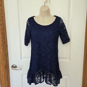 Blue lace tunic top size PS